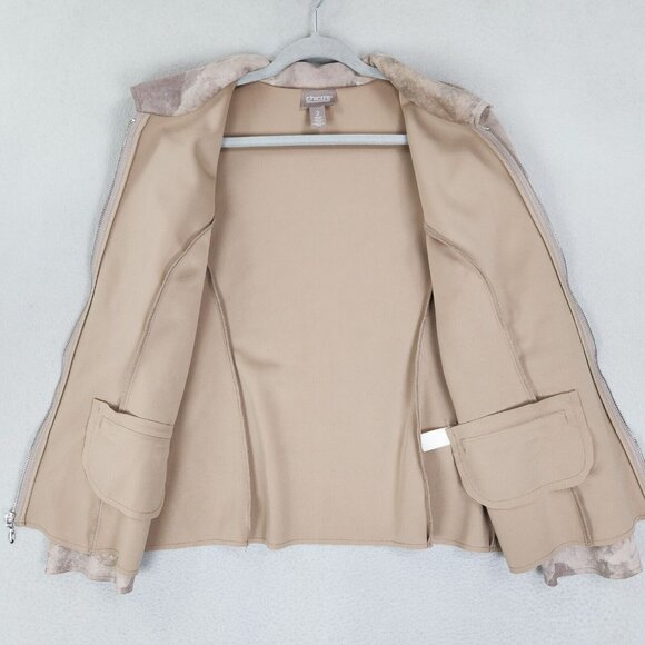 Chicos Jacket Womens 2 Cream Tan 12 Faux Suede Full Zip Lightweight Casual - Picture 7 of 12